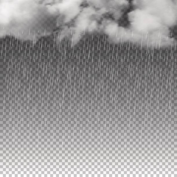 stockillustraties, clipart, cartoons en iconen met regen en witte wolken geïsoleerd op transparante achtergrond. vectorillustratie. - regen