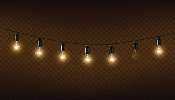 Vector garland of lamps on brown transparent background. Vector garland of lamps on brown transparent background. string stock illustrations