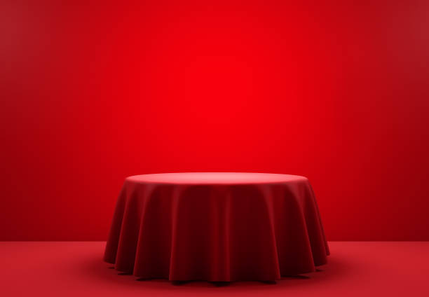 istock Red round podium in the scene. 3d render 695773008