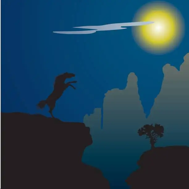 Vector illustration of Horse in the cliff at fool moon