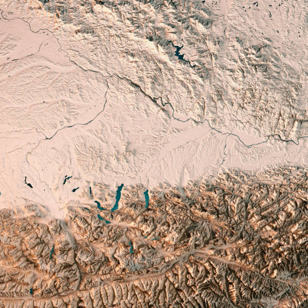 オーバーエスターライヒ州 bundesland 3 d レンダリング地形図ニュートラル - austria map topography satellite view ストックフォトと画像