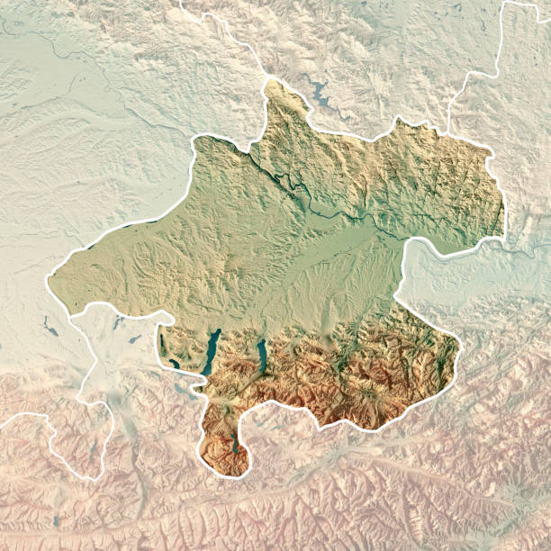 austria septentrional land 3d render mapa topográfico frontera fade - austria map topography satellite view fotografías e imágenes de stock