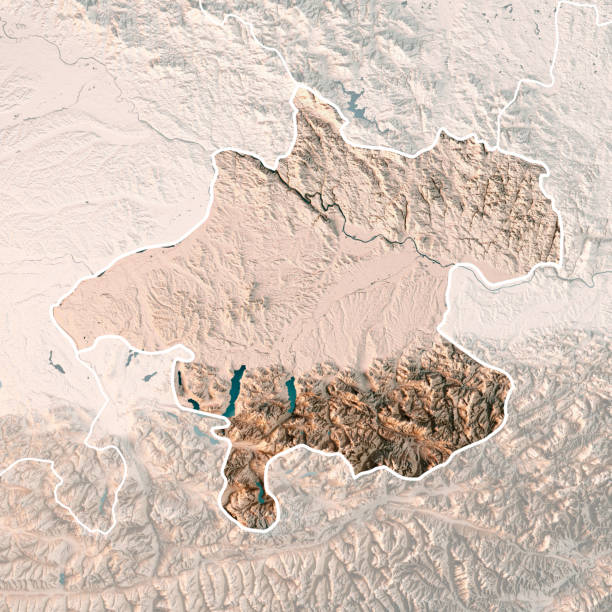 オーバーエスターライヒ州 bundesland 3 d レンダリング地形図中立的な境界線フェード - austria map topography satellite view ストックフォトと画像