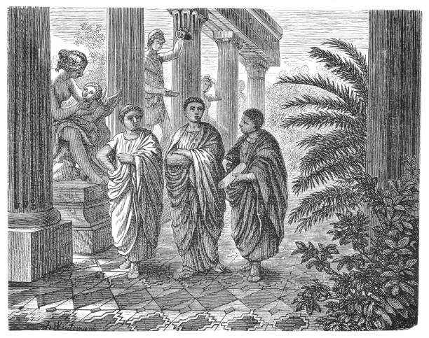 starożytny rzym - galenus (galien) - medycyna szkolna - ancient rome illustration and painting engraving engraved image stock illustrations