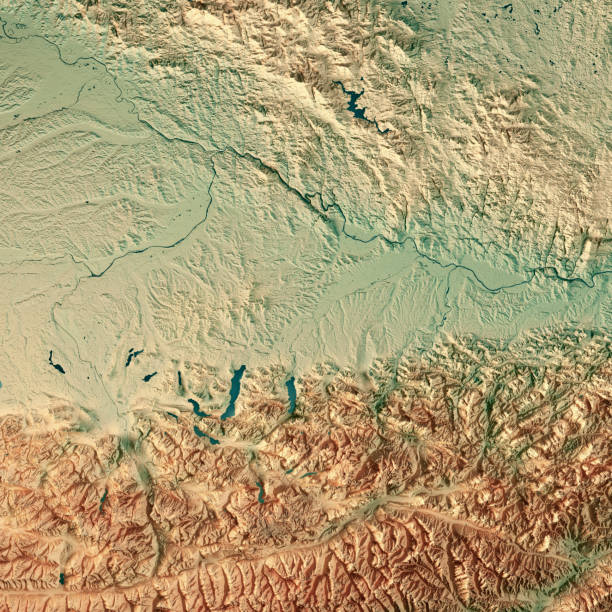 オーバーエスターライヒ州 bundesland 3 d レンダラ ・地形図 - austria map topography satellite view ストックフォトと画像