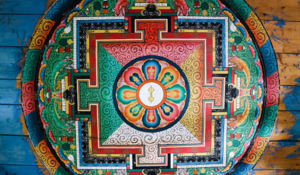 istock Beautiful painting on ceiling, inside wall of Chain Bridge, Paro, Bhutan 695787072