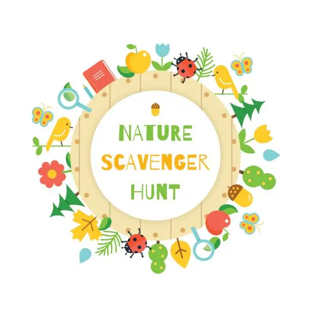Vector illustration of Nature Scavenger Hunt. Kids Game Poster