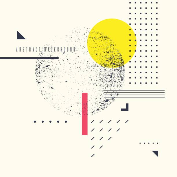 illustrazioni stock, clip art, cartoni animati e icone di tendenza di sfondo geometrico astratto retrò. il poster con le figure piatte - immagine composita