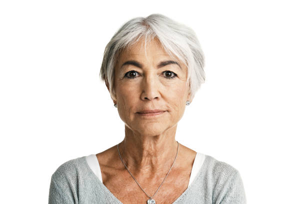 Facing a new chapter of life Studio portrait of a senior woman posing against a white background white hair stock pictures, royalty-free photos & images