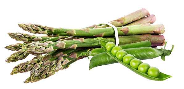 Asparagus  and  peas isolated on white background