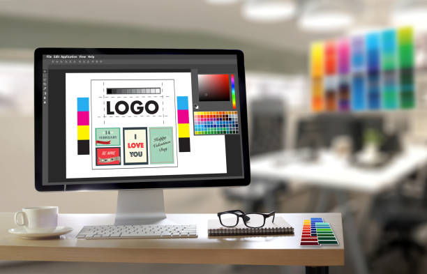 istock Creative Designer Graphic at work. Color swatch samples, Illustrator Graphic designer working digital tablet and computer 695793344