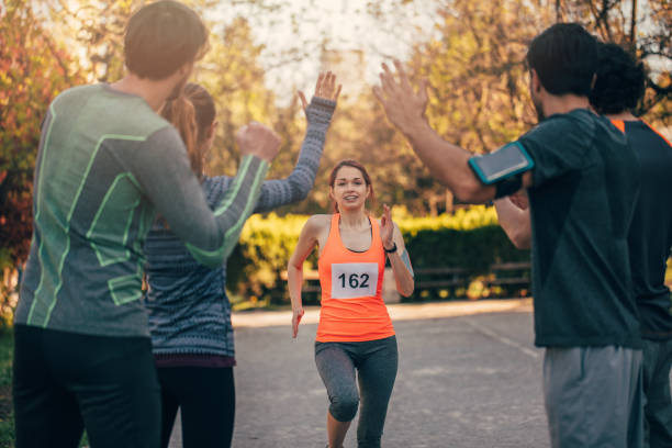 istock Woman at the finish line 695795812