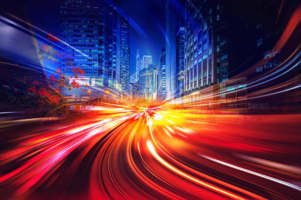 istock Abstract Motion Speed Light with Night City Background 695799364