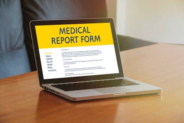 istock Medical Report form in a laptop screen. 695828072