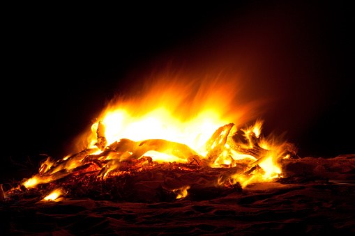 Close-Up Of Lit Bonfire At Night,Long exposure