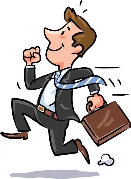 Vector illustration of Happy Running Businessman