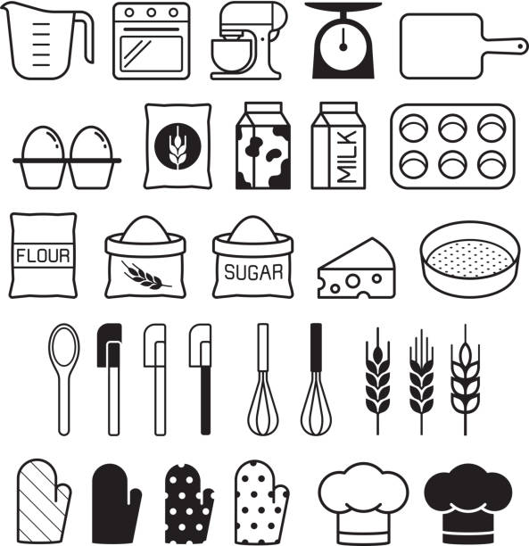 fırın aracı icons set. vektör çizim. - fırında pişmiş hamur i̇şi illüstrasyonlar stock illustrations