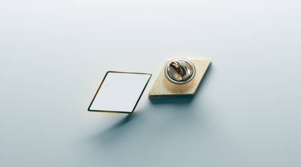 istock Blank white rhombus gold lapel badge mock up, front back 695846198