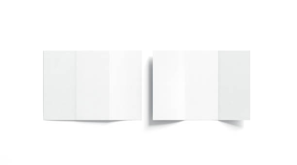 istock Blank white tri folded booklet mock up, opened and closed 695846358