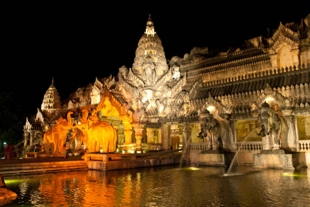 Main palace with elephant sculptures, in cultural theme park on the island of Phuket. Phuket FantaSea park