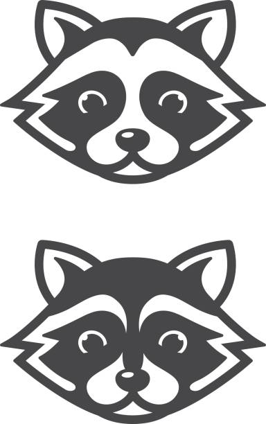 Raccoon head icons vector art illustration