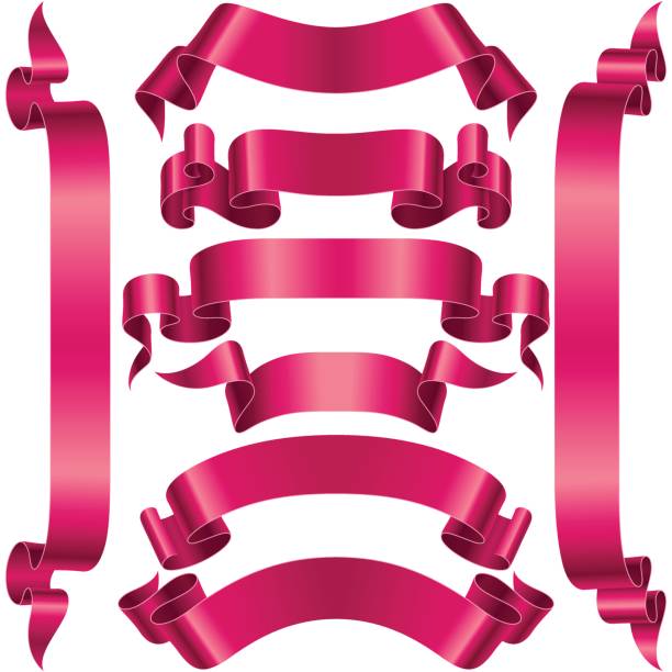 Vector set of Pink Banner Ribbon vector art illustration