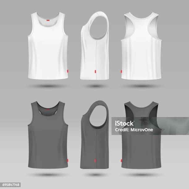 Mans White Blank Tank Singlet Male Shirt Without Sleeves Vector Template Stock Illustration - Download Image Now