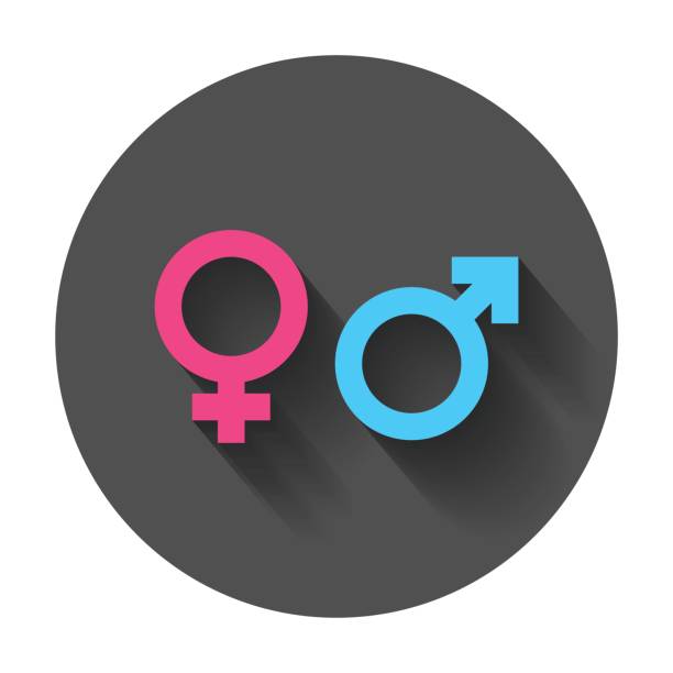 istock Gender equal sign vector icon. Men and women equal concept icon with long shadow. 695851070