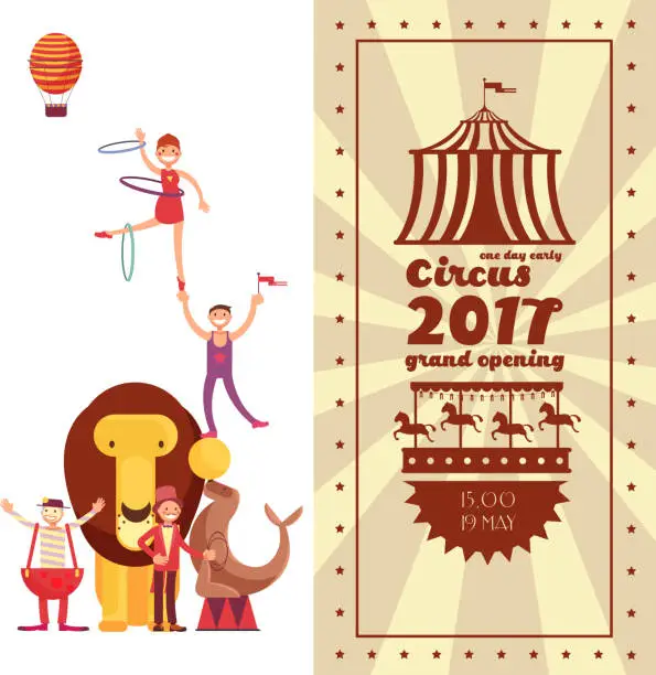 Vector illustration of Fun fair carnival and circus vintage vector poster