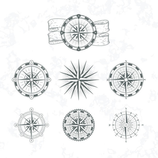 kompas morski. morski wiatr podniósł się na mapy. ilustracje wektorowe w stylu vintage - compass drawing compass map cartography stock illustrations