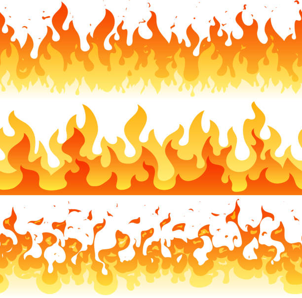 cartoon feuer flamme vektor nahtlose frame grenzen - flames background stock-grafiken, -clipart, -cartoons und -symbole