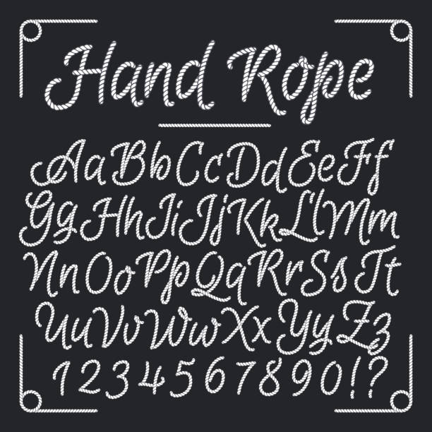 ilustrações de stock, clip art, desenhos animados e ícones de nautical letters from hand rope. vector thread alphabet - cordão