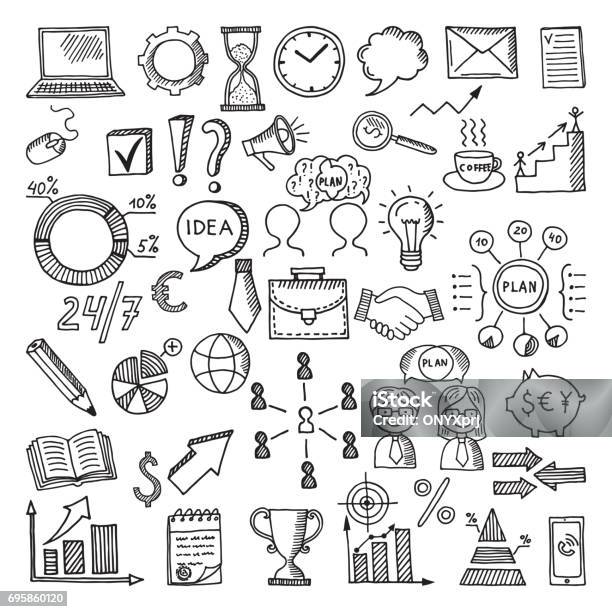 Hand Drawn Business Icon Set Vector Doodles Illustrations Isolate On White Background Stock Illustration - Download Image Now