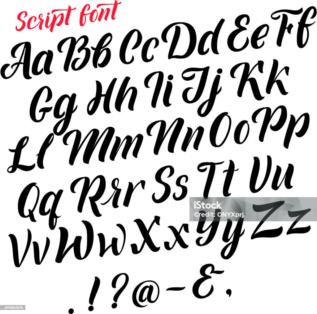 Handwritten latin alphabet. Cursive black letters. Vector fonts isolate on white background Handwritten latin alphabet. Cursive black letters. Vector fonts isolate on white background. Alphabet handwritten type, illustration of typography calligraphy abc Typescript stock vector