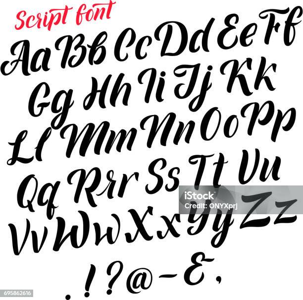 Handwritten Latin Alphabet Cursive Black Letters Vector Fonts Isolate On White Background Stock Illustration - Download Image Now