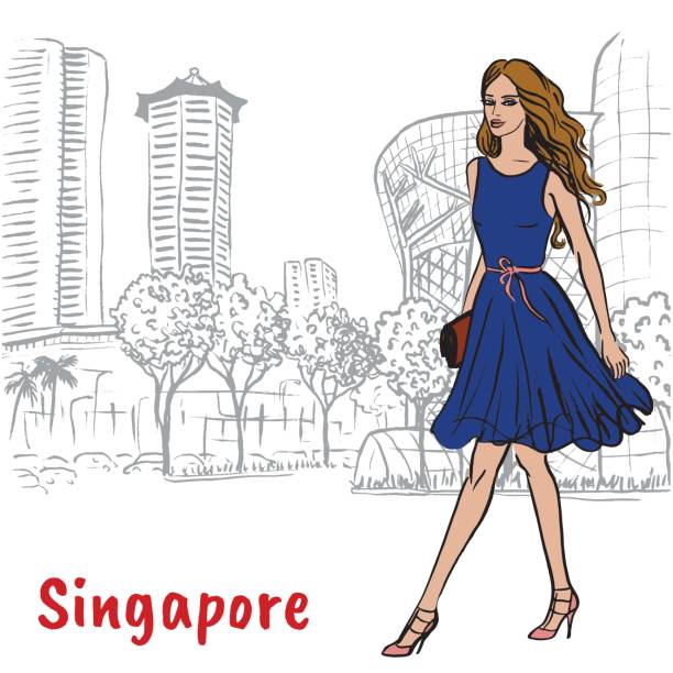 kobieta na orchard road w singapurze - singapore stock illustrations