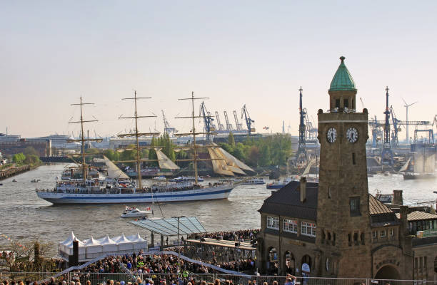 Hamburg, Germany - May 07, 2017: Sailing ships Departure Parade on May 07, 2017 in Hamburg, Germany. This is the highlight of the Hamburg Port Anniversary.