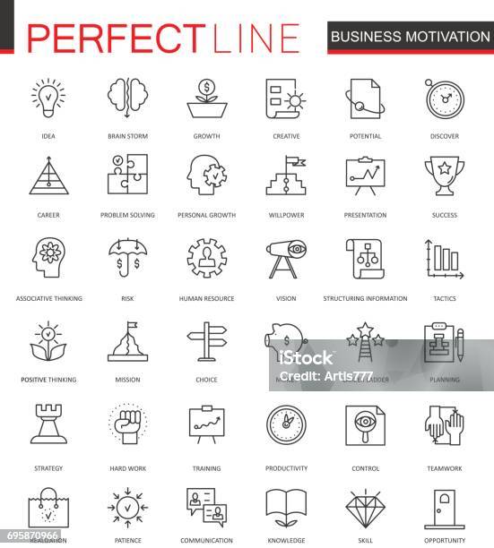 Business Motivation Thin Line Web Icons Set Discipline Organization Outline Stroke Icons Design Stock Illustration - Download Image Now