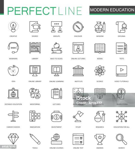 Modern Education Thin Line Web Icons Set Online Video Training Outline Stroke Icons Design Stock Illustration - Download Image Now