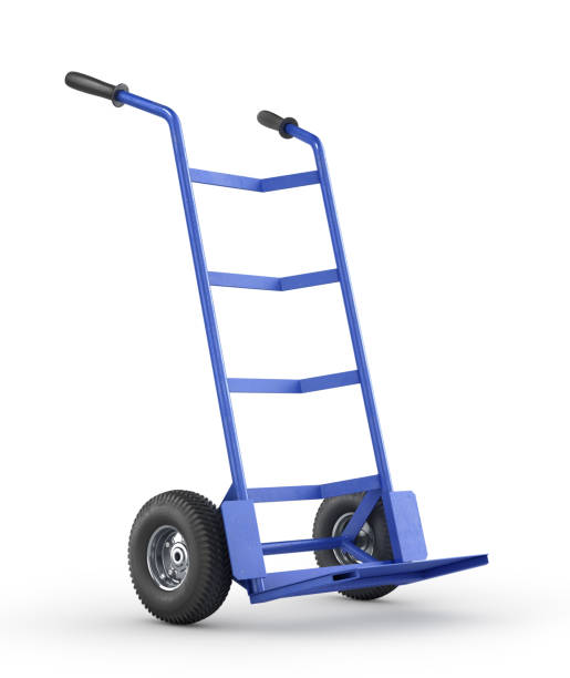 Blue hand truck on white background