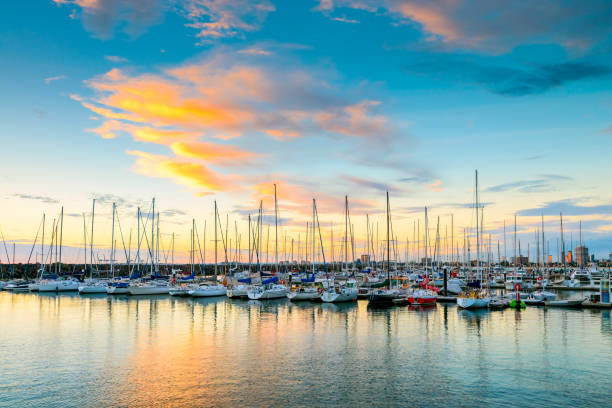 istock Yachts anchored in a row 695885702