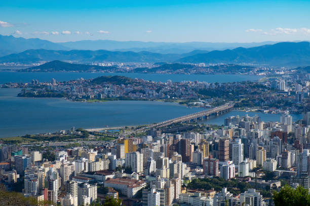 Florianópolis, Capital of the State of Santa Catarina, Brazil Aerial view of Florianópolis, capital of Santa Catarina overlooking the city, the mainland and the bridges Pedro Ivo Campos and Colombo Salles. florianópolis stock pictures, royalty-free photos & images