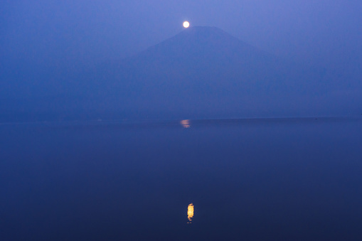 Photographed at Lake Yamanaka: Mt. Fuji and the Moonlight\n
