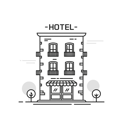  Ilustración de Hotel Edificio Ilustración Línea Contorno De Dibujos Animados Estilo Vector Aislado y más Vectores Libres de Derechos de Hotel