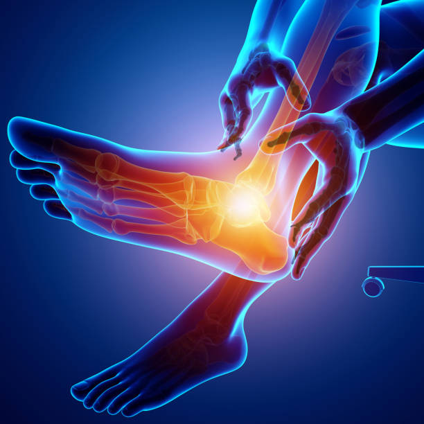 Male foot with ankle pain stock photo