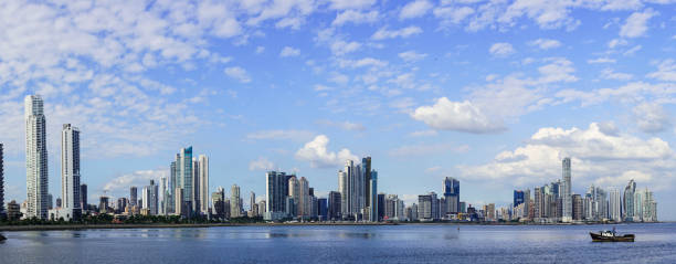 Panorama of Modern Panama City, Panama, Central America. Side view of Modern part of Panama City with its skyscrapers. Panama City is the financial and shipping hub of Central America. panama city panama photos stock pictures, royalty-free photos & images