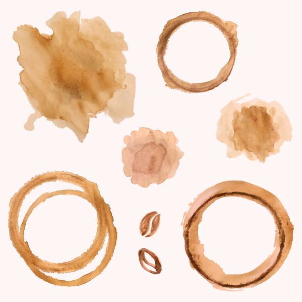 istock Vector set of watercolor coffee beans, coffee blots and splashes 695915586