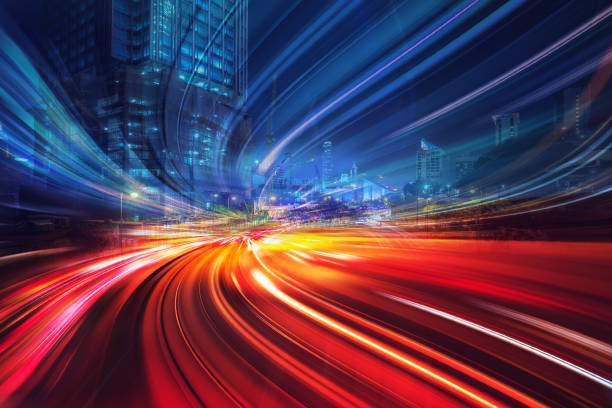 istock Abstract Motion Speed Light with Night City Background 695919640