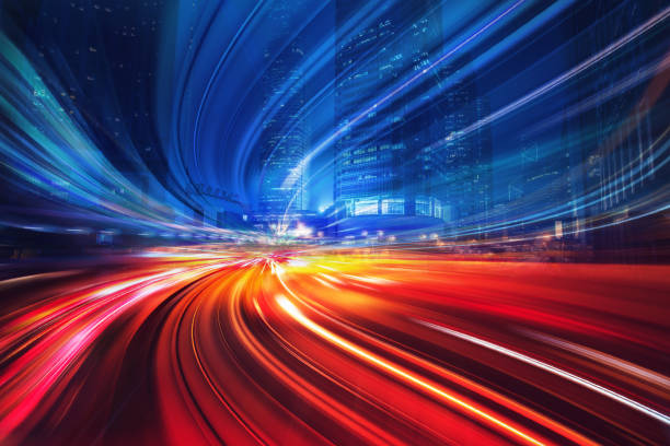 istock Abstract Motion Speed Light with Night City Background 695919642