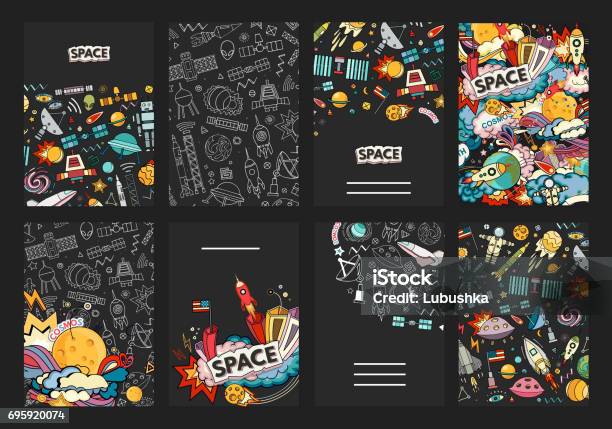 Cards Vector Template Of Cosmos Stock Illustration - Download Image Now - Backgrounds, Comic Book, Abstract Backgrounds